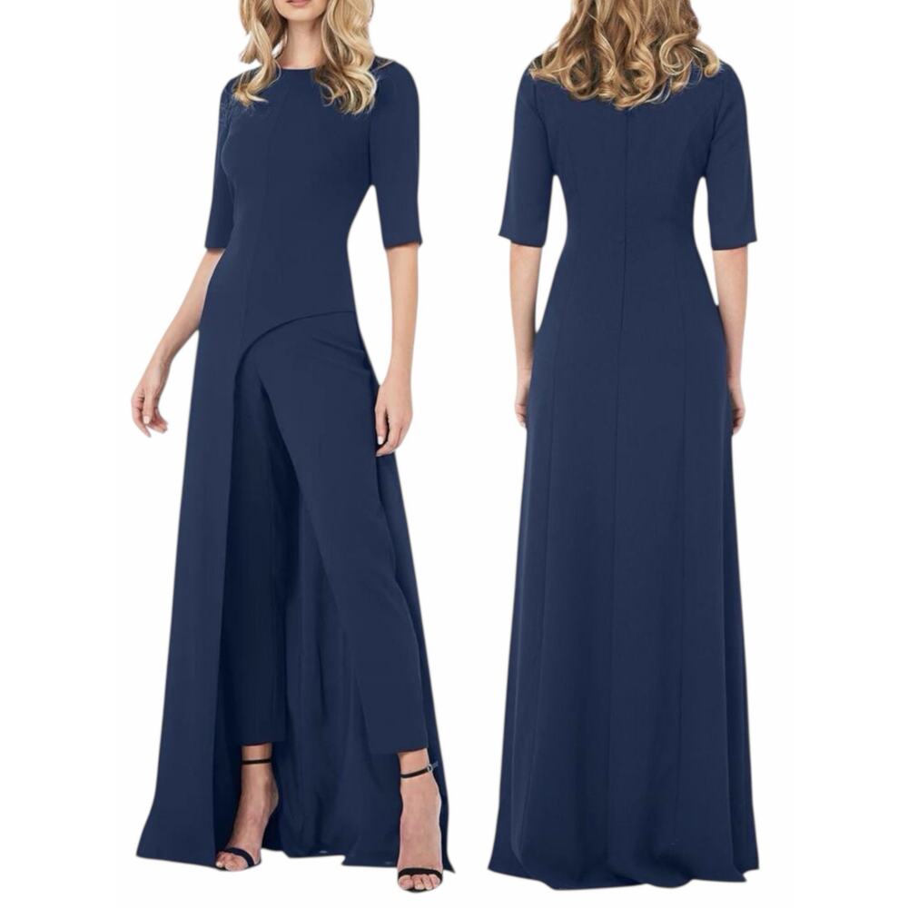 Kay Unger Davina Stretch Walk Thru Jumpsuit Midnight Blue Size 4